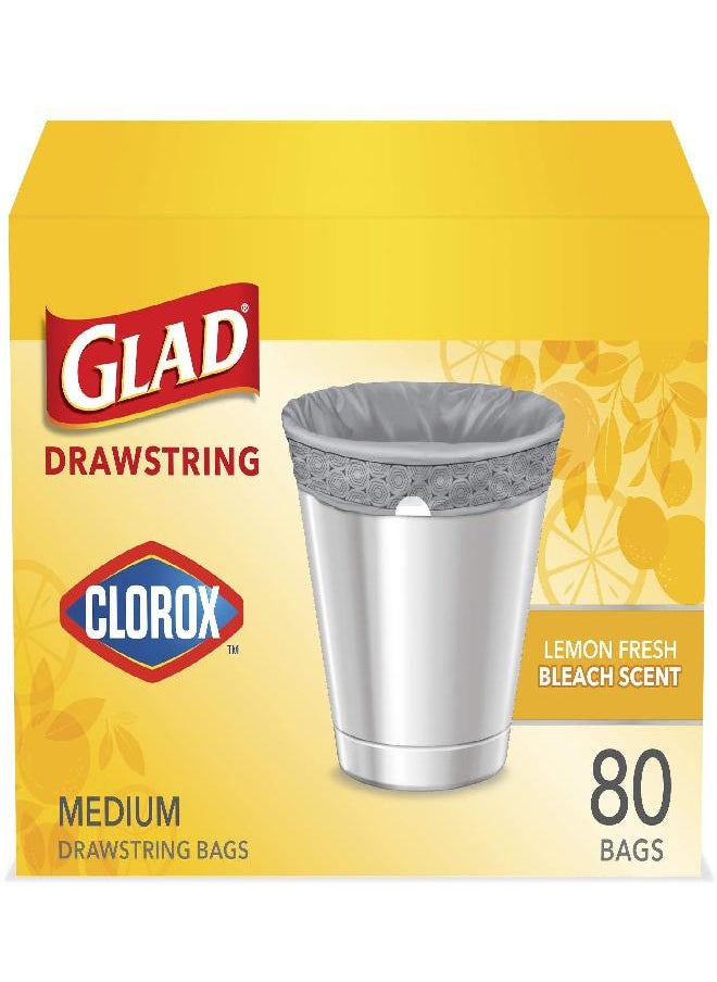 Glad Medium Drawstring Trash Bag with Clorox, 8 Gal, Lemon Fresh Bleach 80 Ct (Package May Vary)