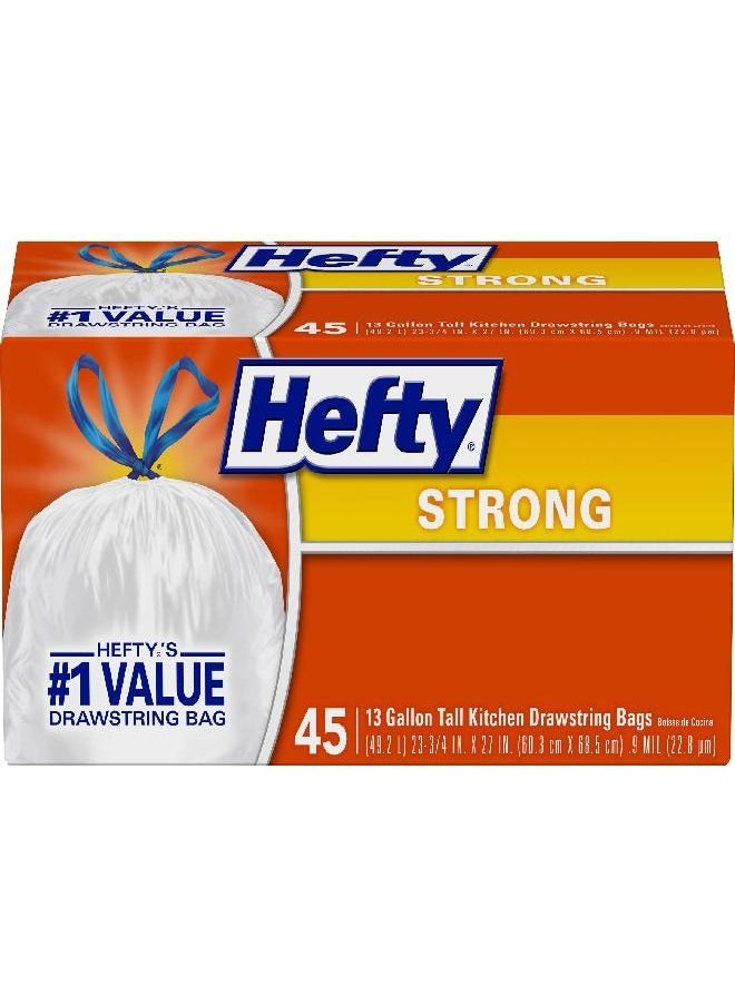 Hefty Strong Tall Kitchen Trash Bags, Unscented, 13 Gallon, 45 Count