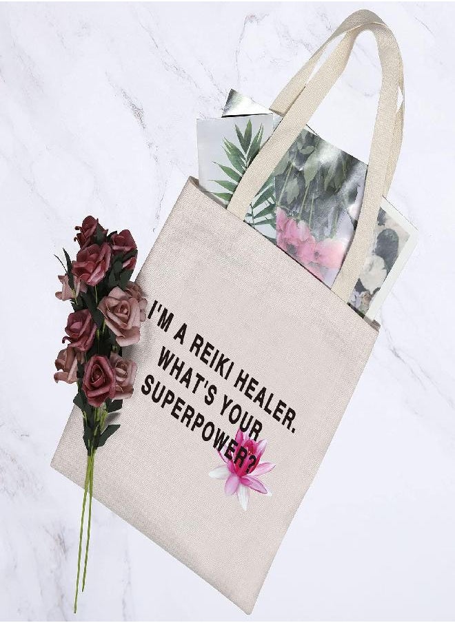 G2TUP Reiki Healer Thank You Gift I’M A Reiki Healer What’s Your Superpower Canvas Reusable Tote Bag (Reiki Healer Handbag)