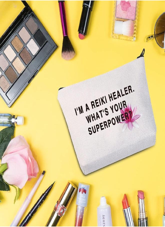 G2TUP Reiki Healer Thank You Gift I’M A Reiki Healer What’s Your Superpower Cosmetic Bag and Travel Make Up Pouch (Reiki Healer White Bag)