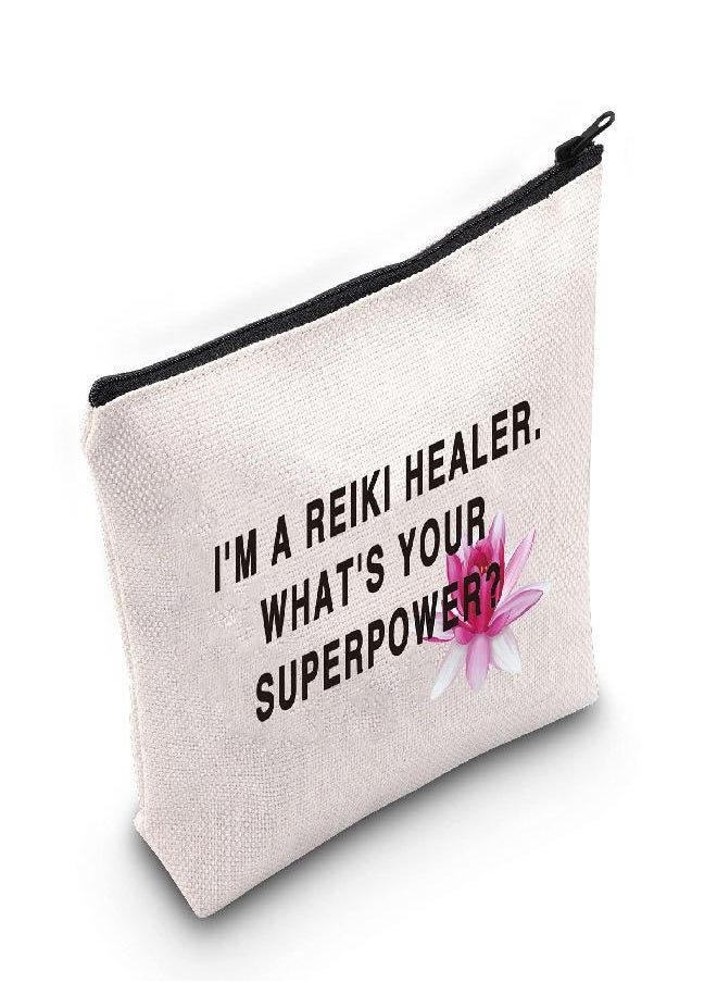 G2TUP Reiki Healer Thank You Gift I’M A Reiki Healer What’s Your Superpower Cosmetic Bag and Travel Make Up Pouch (Reiki Healer White Bag)