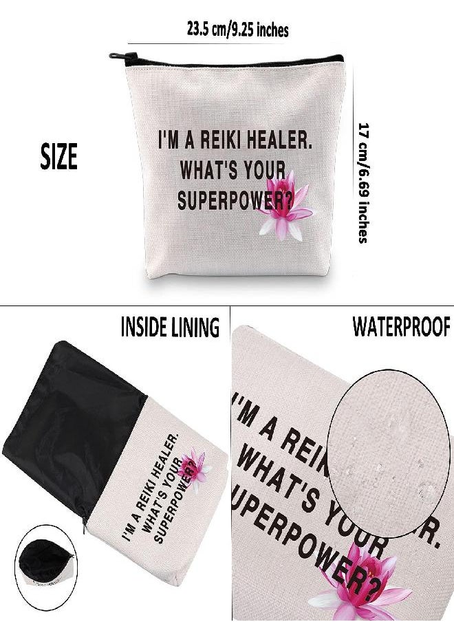 G2TUP Reiki Healer Thank You Gift I’M A Reiki Healer What’s Your Superpower Cosmetic Bag and Travel Make Up Pouch (Reiki Healer White Bag)