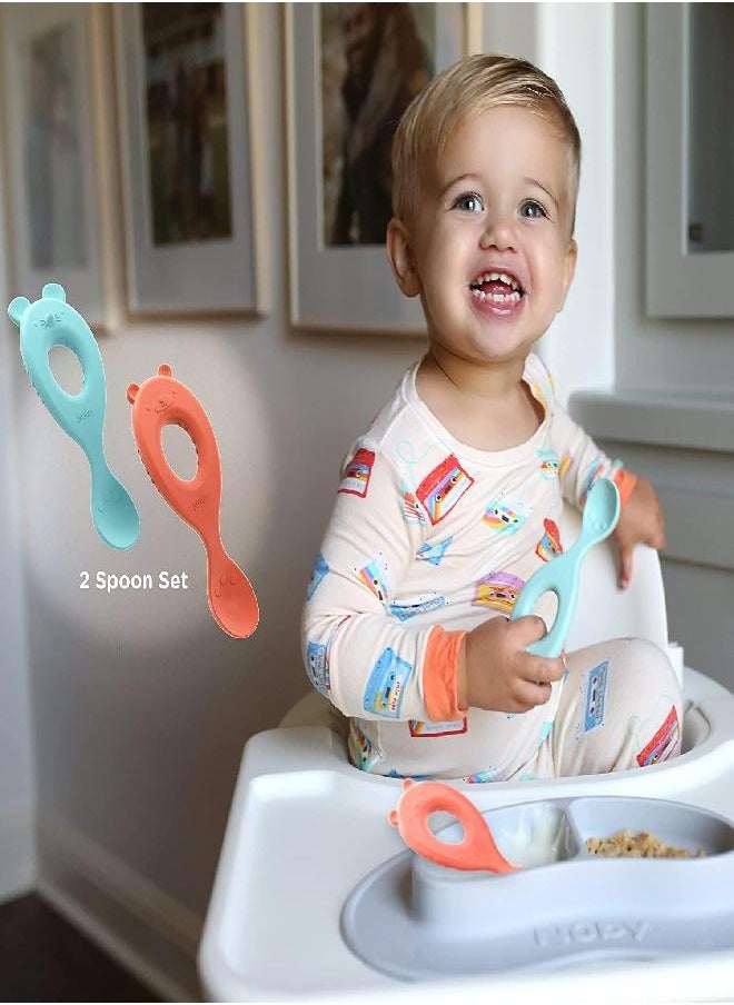 Nuby 2-Pack Silicone Easy Grip Animal Character Spoons - 6+ Months