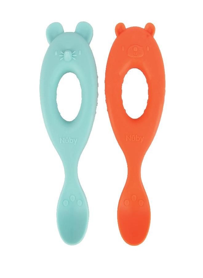 Nuby 2-Pack Silicone Easy Grip Animal Character Spoons - 6+ Months