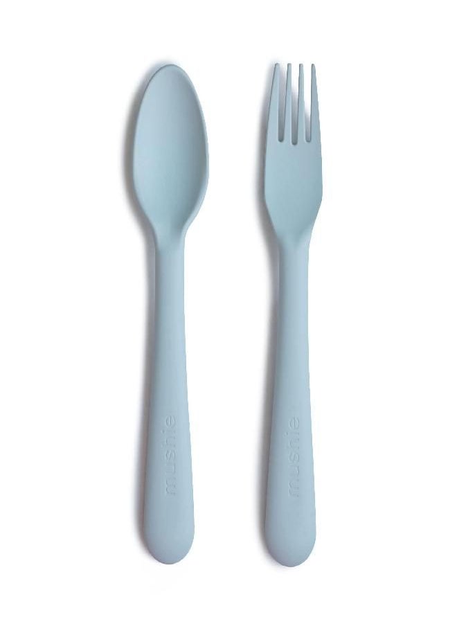 mushie Flatware Fork and Spoon Set For Kids | Made in Denmark (Powder Blue)