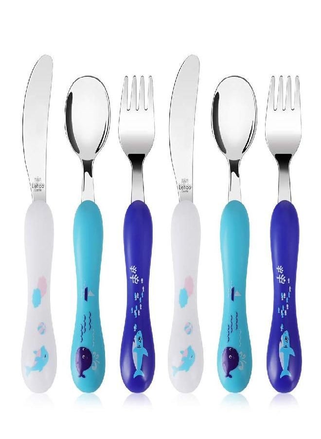 Lehoo Castle Toddler Silverware Set, 6 Pcs Toddler Utensils Stainless Steel, Boys Kids Silverware Set, Safe Toddler Forks and Spoons