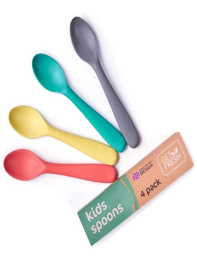 GET FRESH Bamboo Kids Spoons Set - 4-pack Colorful Bamboo Kids Cutlery for Everyday Use - Reusable Bamboo Fiber Kids Spoons for Daily Mealtime - Large Bamboo Utensils for Toddlers and School Children