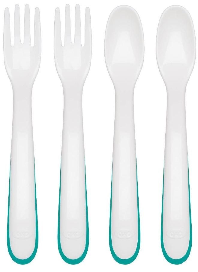 OXO Tot Plastic Fork & Spoon Multipack - Teal , 4 Piece Set (Pack of 1)