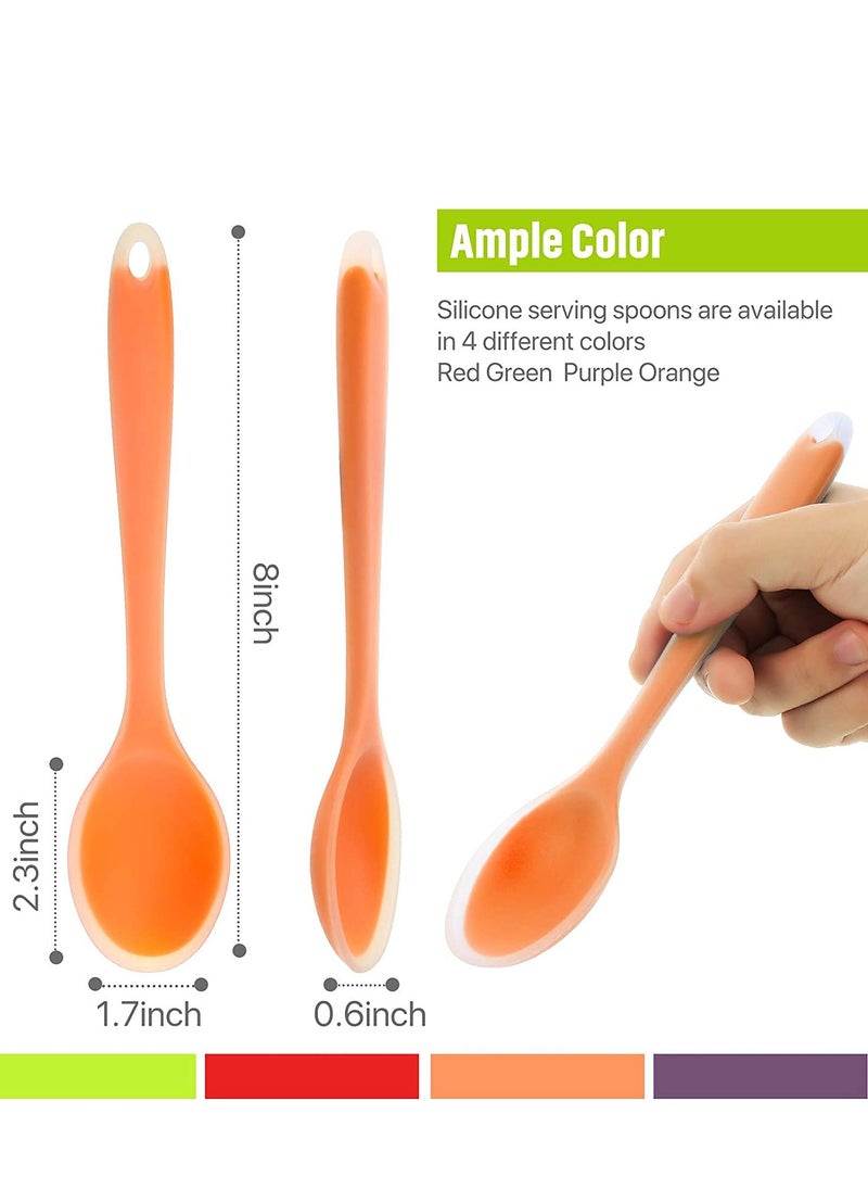 4 Pieces Small Multicolored Silicone Spoons Nonstick Kitchen Spoon Silicone Serving Spoon Stirring Spoon for Kitchen Cooking Baking Stirring Mixing Tools (Red, Orange, Green, Purple)