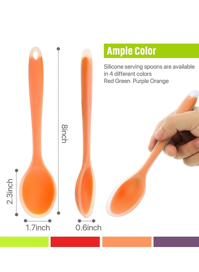 4 Pieces Small Multicolored Silicone Spoons Nonstick Kitchen Spoon Silicone Serving Spoon Stirring Spoon for Kitchen Cooking Baking Stirring Mixing Tools (Red, Orange, Green, Purple)