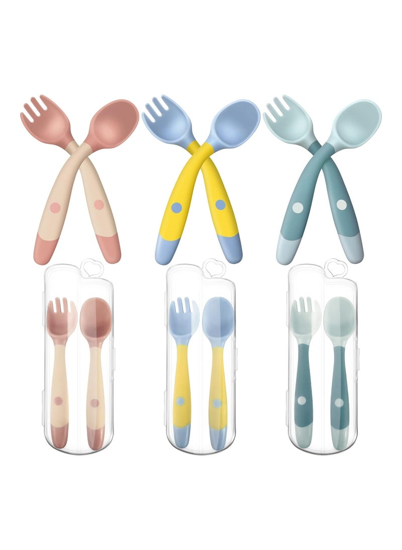 Toddler Utensils Baby Spoons And Forks Set With Case Bendable Self Feeding Training Flatware Silicone