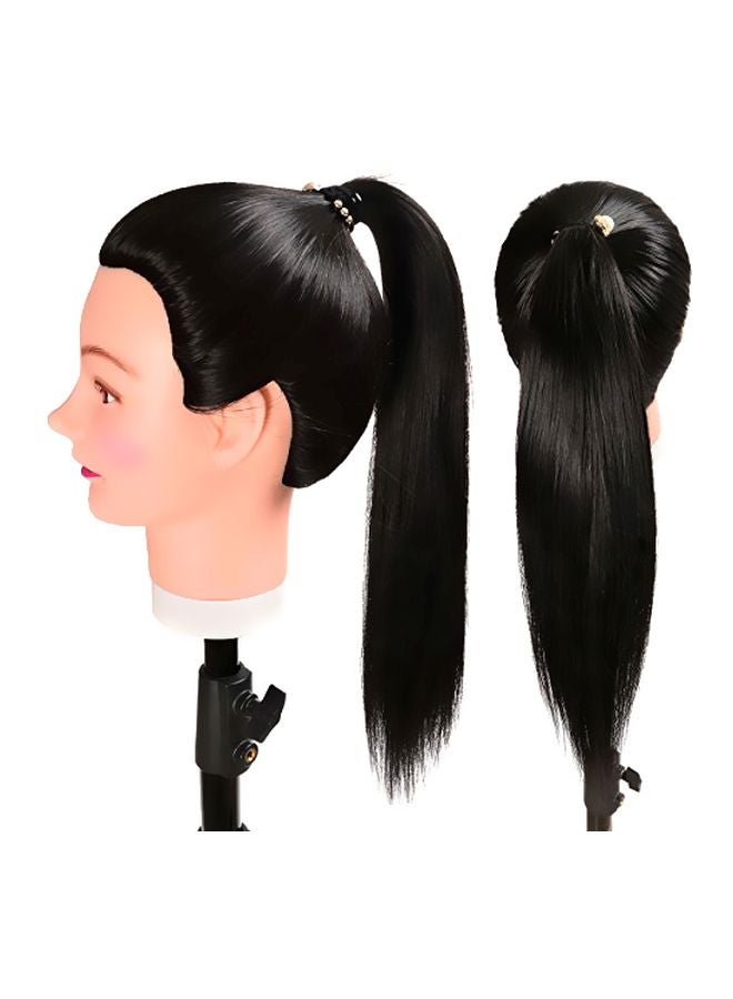 Mannequin Training Head With Hair And Free Clamp Holder Black/Silver