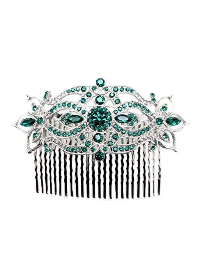 Rhinestone Studded Floral Hair Accessories Silver/Green/Clear