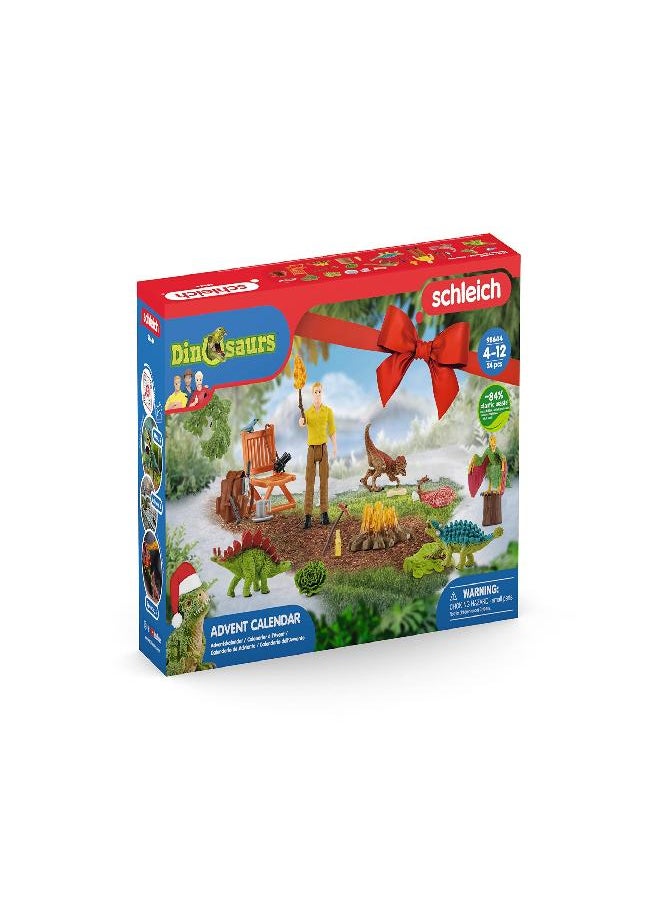 Schleich Dinosaurs 24-Piece Dinosaur Gift for Boys and Girls, Advent Calendar with 4 Dinosaur Toys, Human Figurine and Dinosaur Accessories, Ages 4+