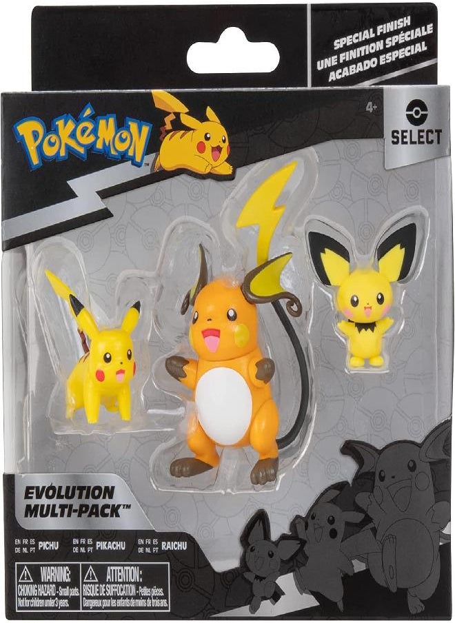 Pokemon Select Evolution 3 Pack - Features 2-Inch Pichu and Pikachu and 3-Inch Raichu Battle Figures