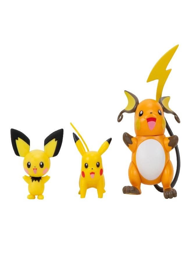 Pokemon Select Evolution 3 Pack - Features 2-Inch Pichu and Pikachu and 3-Inch Raichu Battle Figures