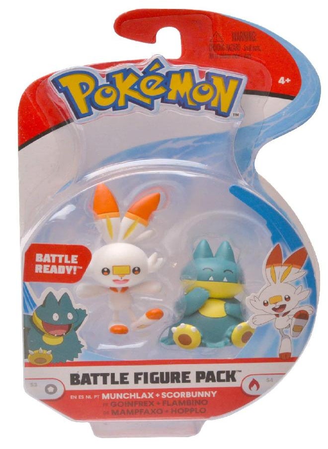 Pokemon New Sword and Shield Battle Action Figure 2 Pack - Munchlax and Scorbunny 2-Inch Figures