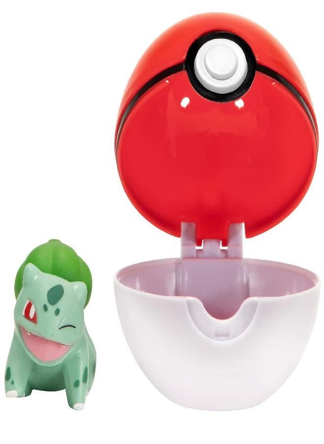 Pokemon Official Bulbasaur Clip and Go, Comes with Bulbasaur Action Figure and Poké Ball,Red,white