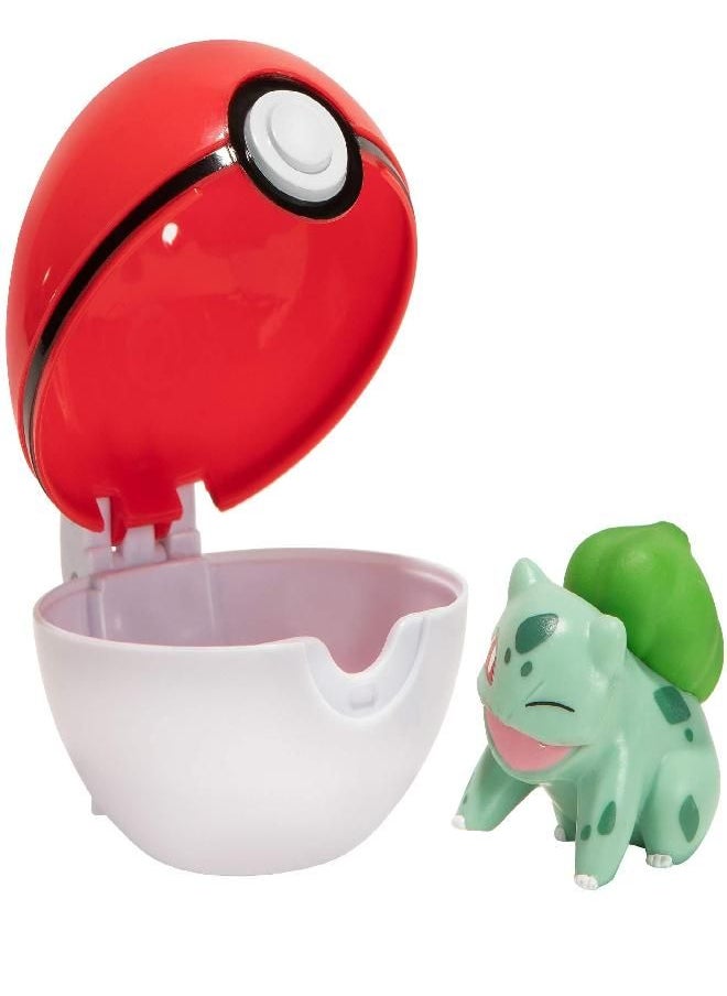 Pokemon Official Bulbasaur Clip and Go, Comes with Bulbasaur Action Figure and Poké Ball,Red,white