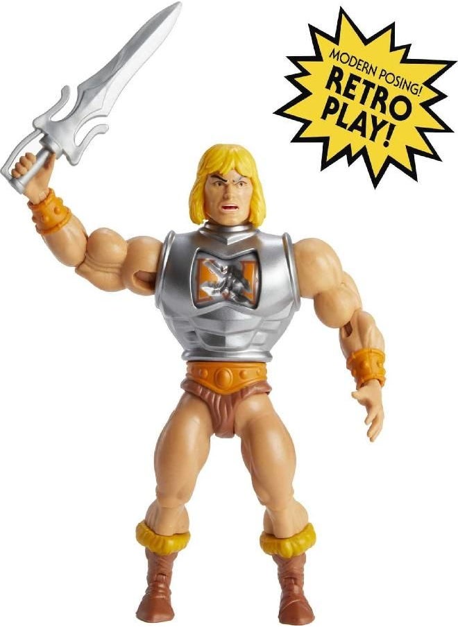 Masters of the Universe Origins Deluxe He-Man 5.5-in Action Figure, Battle Character for Storytelling Play and Display, Gift for 6 to 10-Year-Olds and Adult Collectors