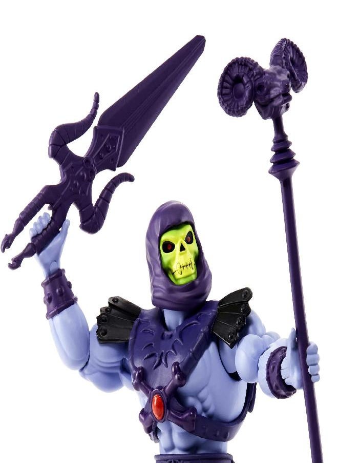 Masters of the Universe Origins Toy, Skeletor Villain Action Figure, MOTU Posable Toy with Battle Accessory and Mini Comic Book