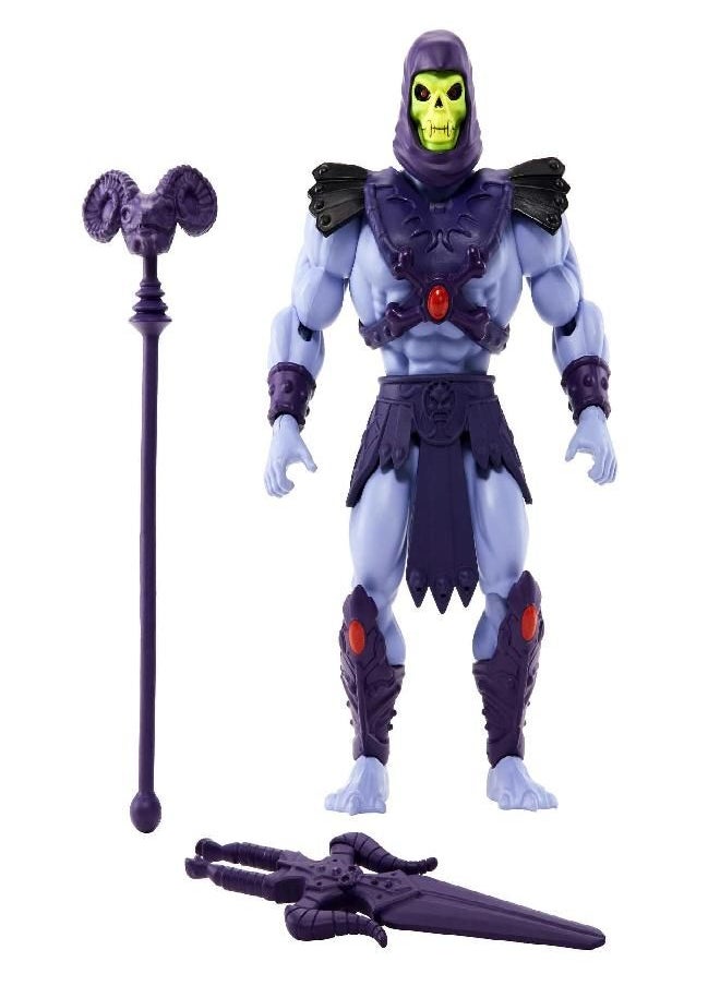 Masters of the Universe Origins Toy, Skeletor Villain Action Figure, MOTU Posable Toy with Battle Accessory and Mini Comic Book