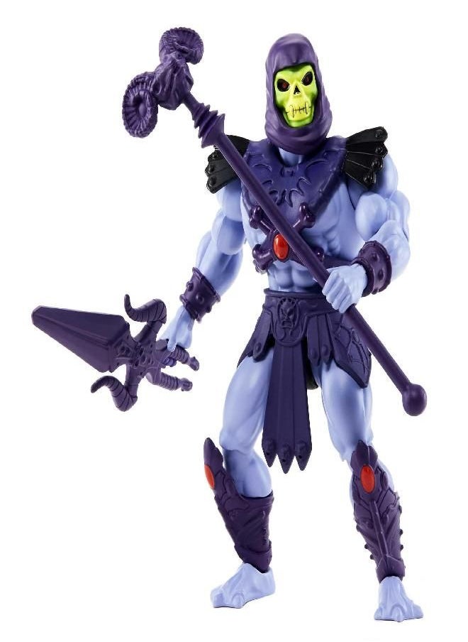 Masters of the Universe Origins Toy, Skeletor Villain Action Figure, MOTU Posable Toy with Battle Accessory and Mini Comic Book