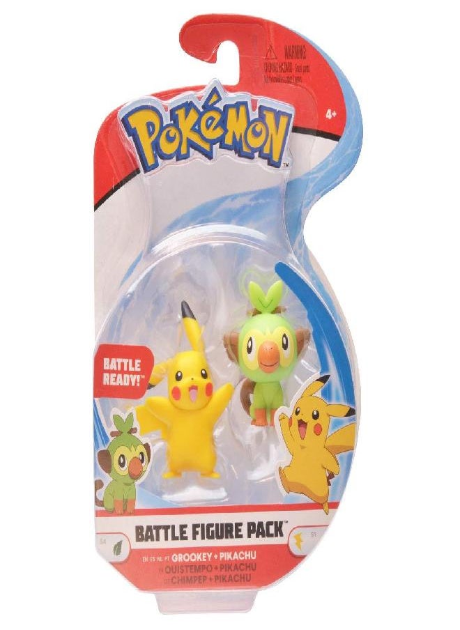 Pokemon New Sword and Shield Battle Action Figure 2 Pack - Pikachu and Grookey 2-Inch Figures