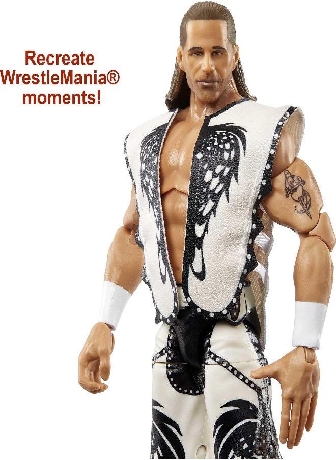 WWE Shawn Michaels Wrestlemania Elite Collection Action Figure with Entrance Attire & Vince McMahon Build-A-Figure Pieces, 6-in Posable Collectible Gift for WWE Fans Ages 8 Years Old & Up