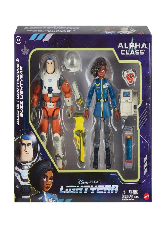 Disney Pixar's Lightyear Alisha Hawthorne and Buzz Lightyear Action Figures, Posable, 2 Pack, for Ages 4 Years and Up