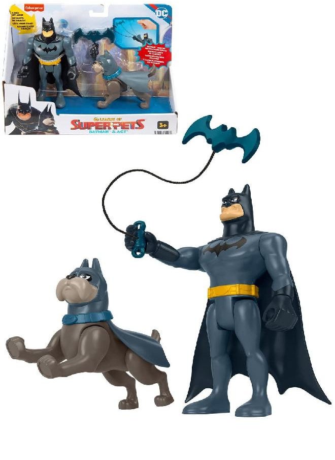 Fisher-Price DC League of Super-Pets Batman & Ace the Hound Poseable Figure & Accessory Set for Preschool Kids Ages 3+ Years