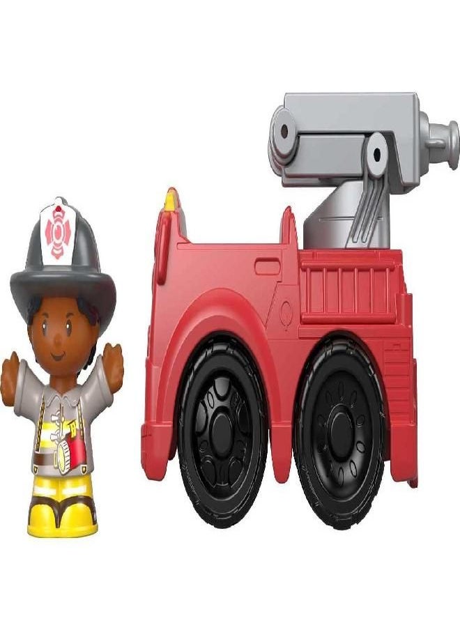 Fisher-Price Little People Toddler Toy To the Rescue Fire Truck Push Along Vehicle with Firefighter Figure for Ages 1+ Years