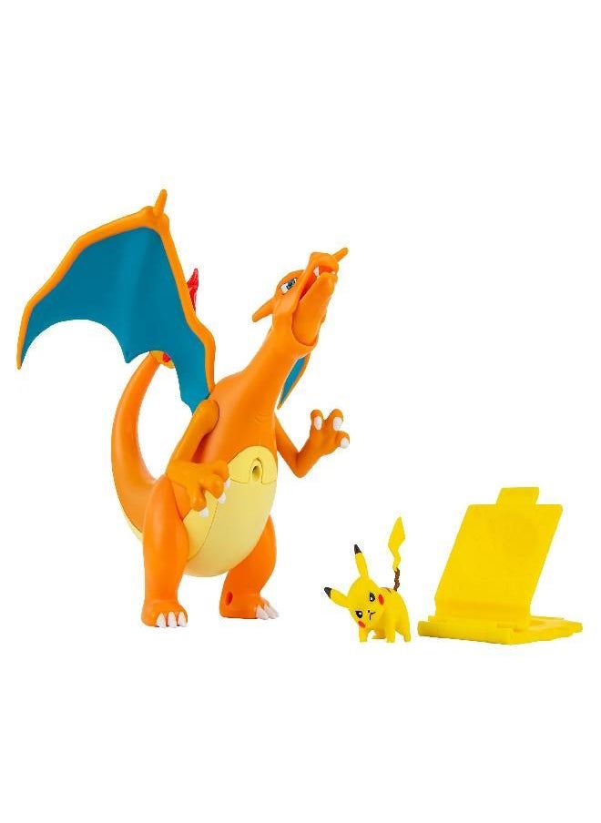 Pokemon Charizard Deluxe Feature Figure - Includes 7-inch Interactive Figure Plus 2-inch Pikachu Figure with Figure Launcher - Authentic Details