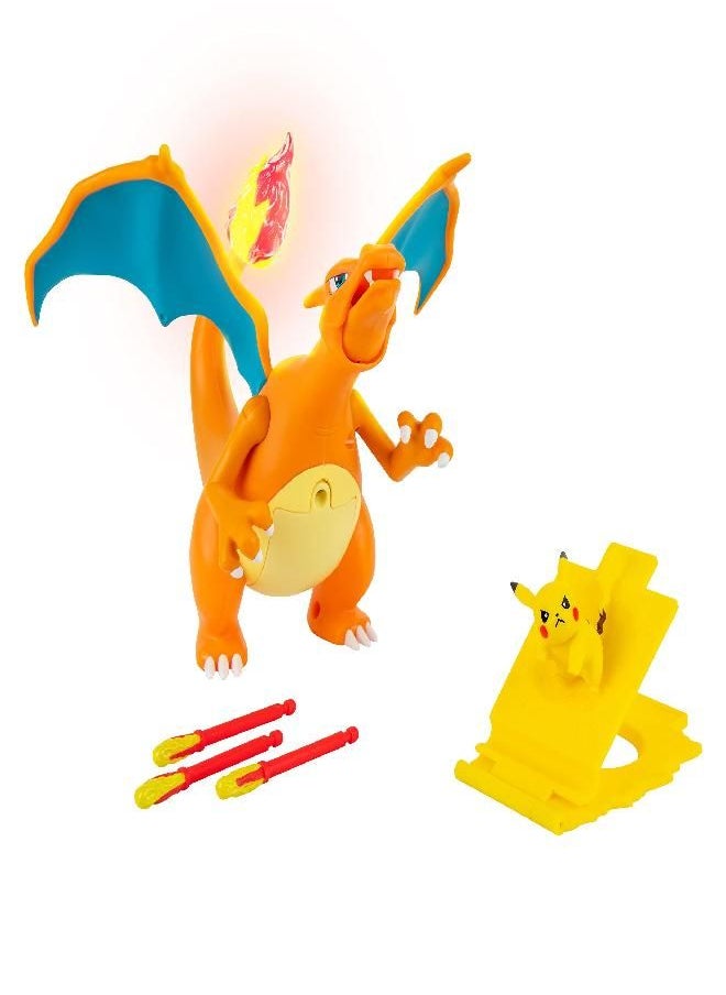 Pokemon Charizard Deluxe Feature Figure - Includes 7-inch Interactive Figure Plus 2-inch Pikachu Figure with Figure Launcher - Authentic Details