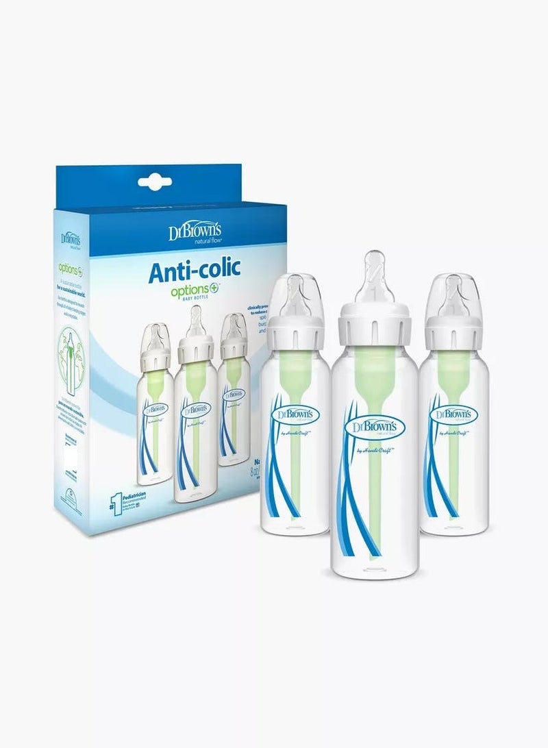 Options Plus 3-Piece Anti-Colic Natural Flow Feeding Bottles 250 ML