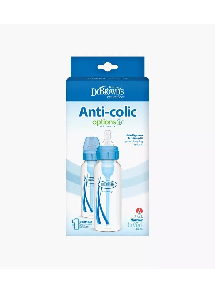 Options Plus Natural Flow Anti-Colic Narrow Baby Bottles 250ML Blue