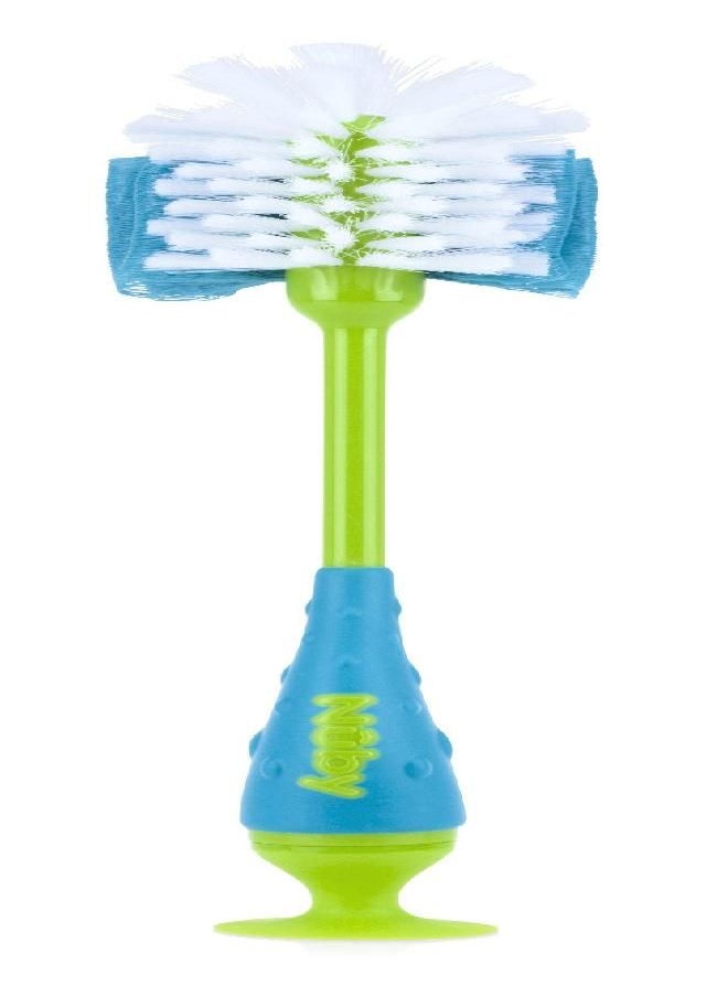 Nuby 2-in-1 Bottle and Nipple Cleaning Brush with Suction Base, Colors May Vary