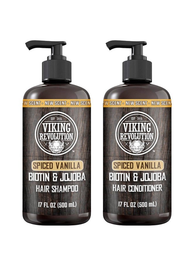 Spiced Vanilla Mens Shampoo And Conditioner Set With Biotin And Jojoba Oil - Natural Hair Shampoo And Hair Conditioner For Men With Vitamin B5 - Mens Shampoo For Thinning Hair (17Oz)