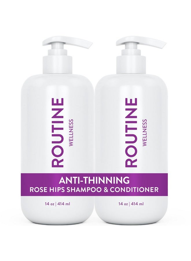 Anti-Thinning Shampoo And Conditioner Set For Thinning Hair - Biotin Dht Blocker Women & Men - Color Safe Shampoo For Hair Loss & Healthier Growth - Rose Hips (Pack Of 2)