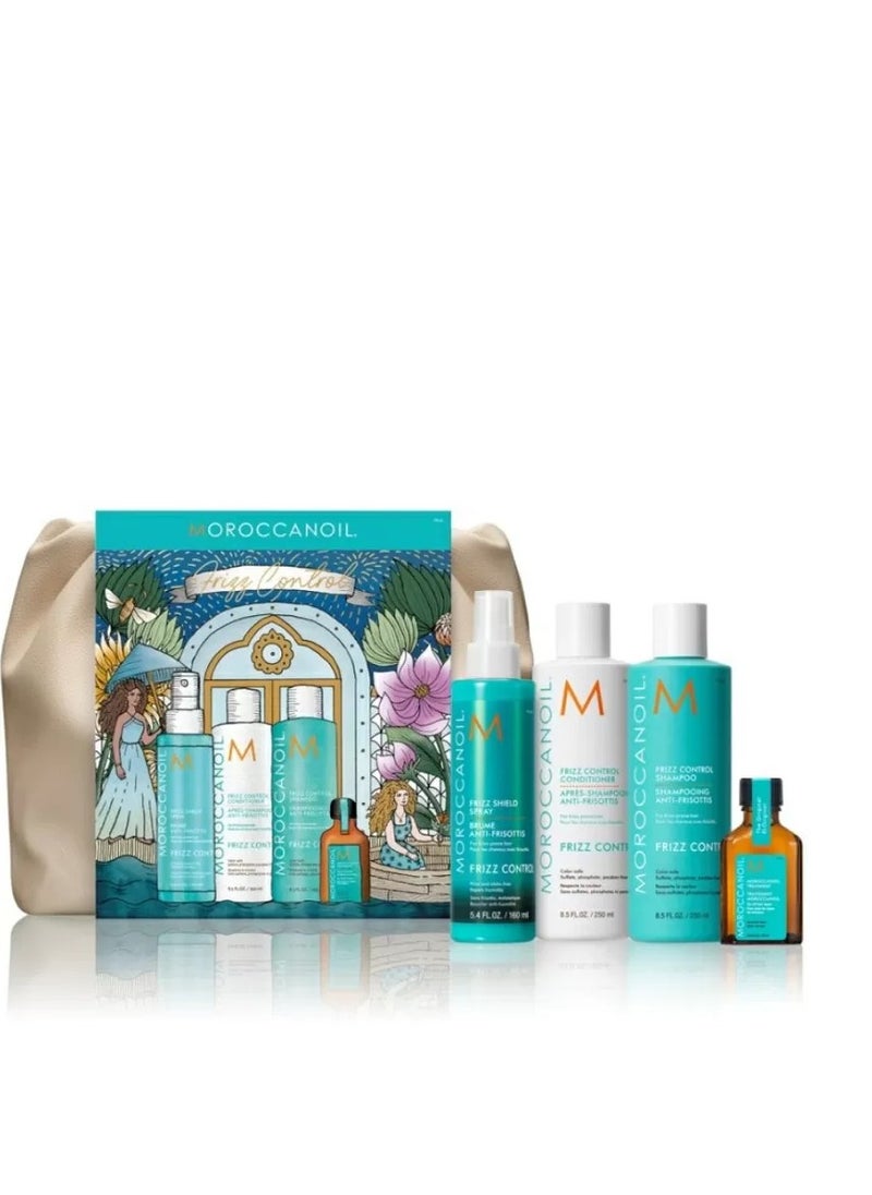 Moroccanoil Frizz Control Holiday Set 2024, Moroccanoil Treatment - 25 ml,Shampoo for frizz control - 250 ml, Curl control conditioner - 250 ml, Frizz Shield Spray – 160 ml