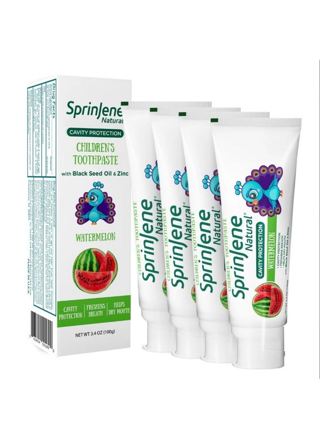 Natural Kids Toothpaste, Watermelon | Natural Children’S Toothpaste For Cavity Protection | Fluoride Toothpaste For Toddlers | 4 Pack