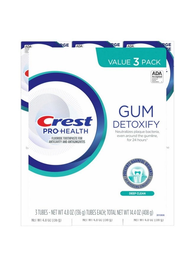 Pro-Health Gum Detoxify Deep Clean Toothpaste, 4.8 Oz Pack Of 3 - Anticavity, Antibacterial Flouride Toothpaste, Clinically Proven, Gum And Enamel Protection, Plaque Control