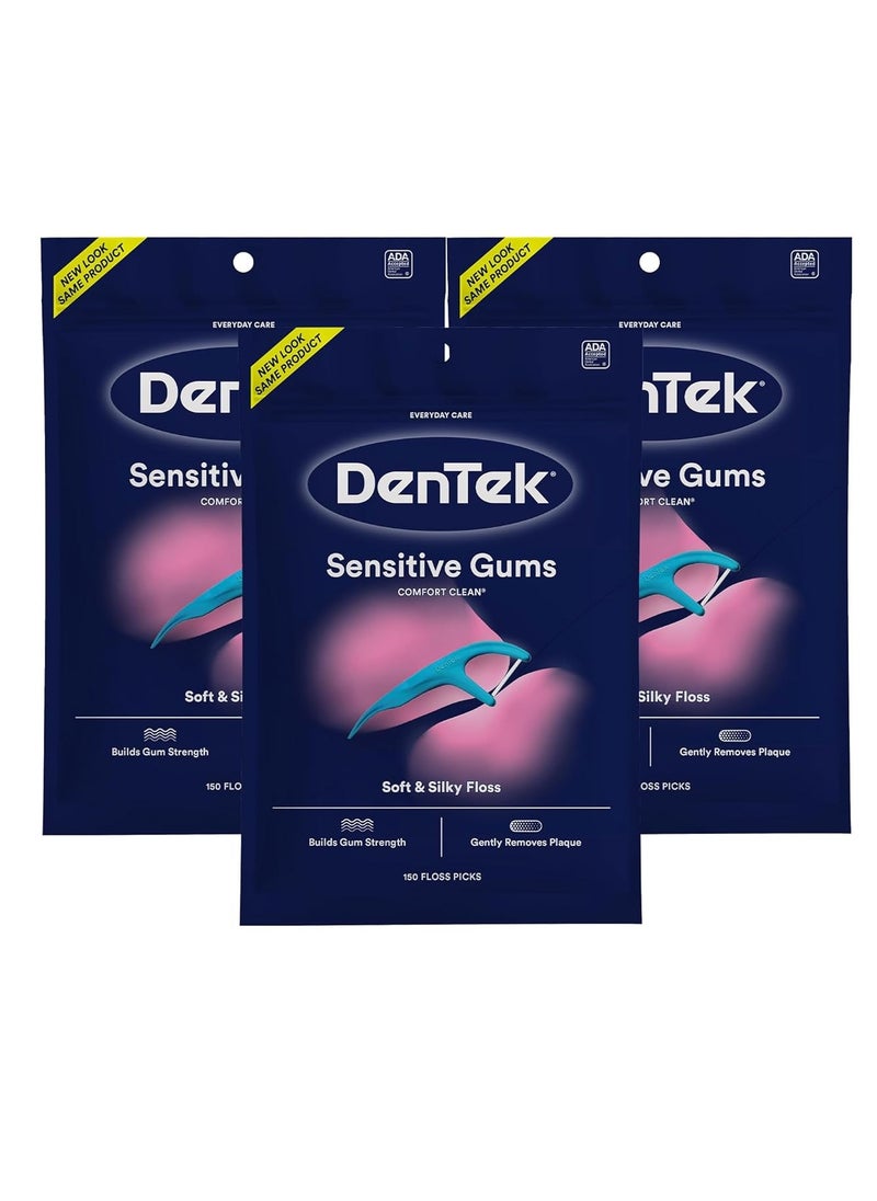 DenTek Comfort Clean Sensitive Gums Floss Picks, Soft & Silky Ribbon, 150 Count, 3 Pack