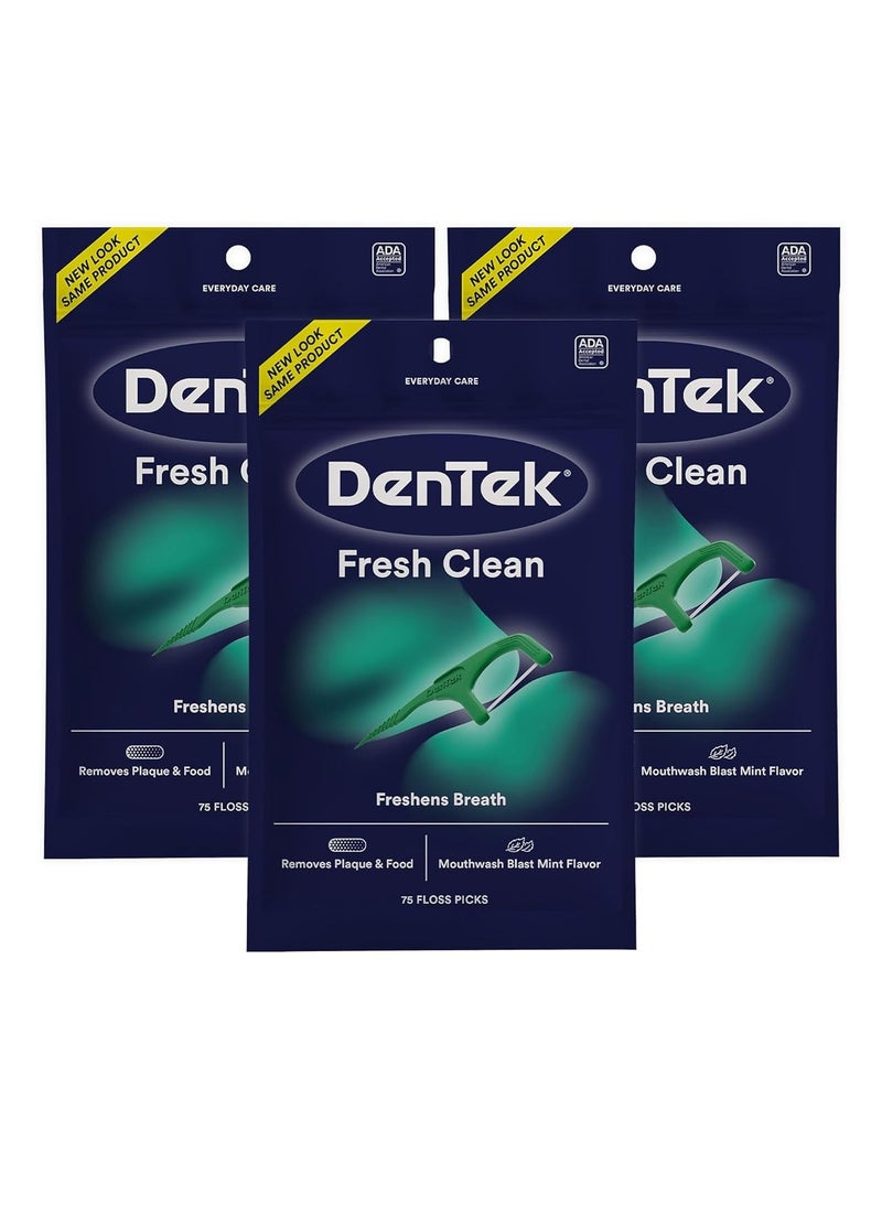 DenTek Fresh Clean Floss Picks, For Extra Tight Teeth, 75 Count, 3 Pack