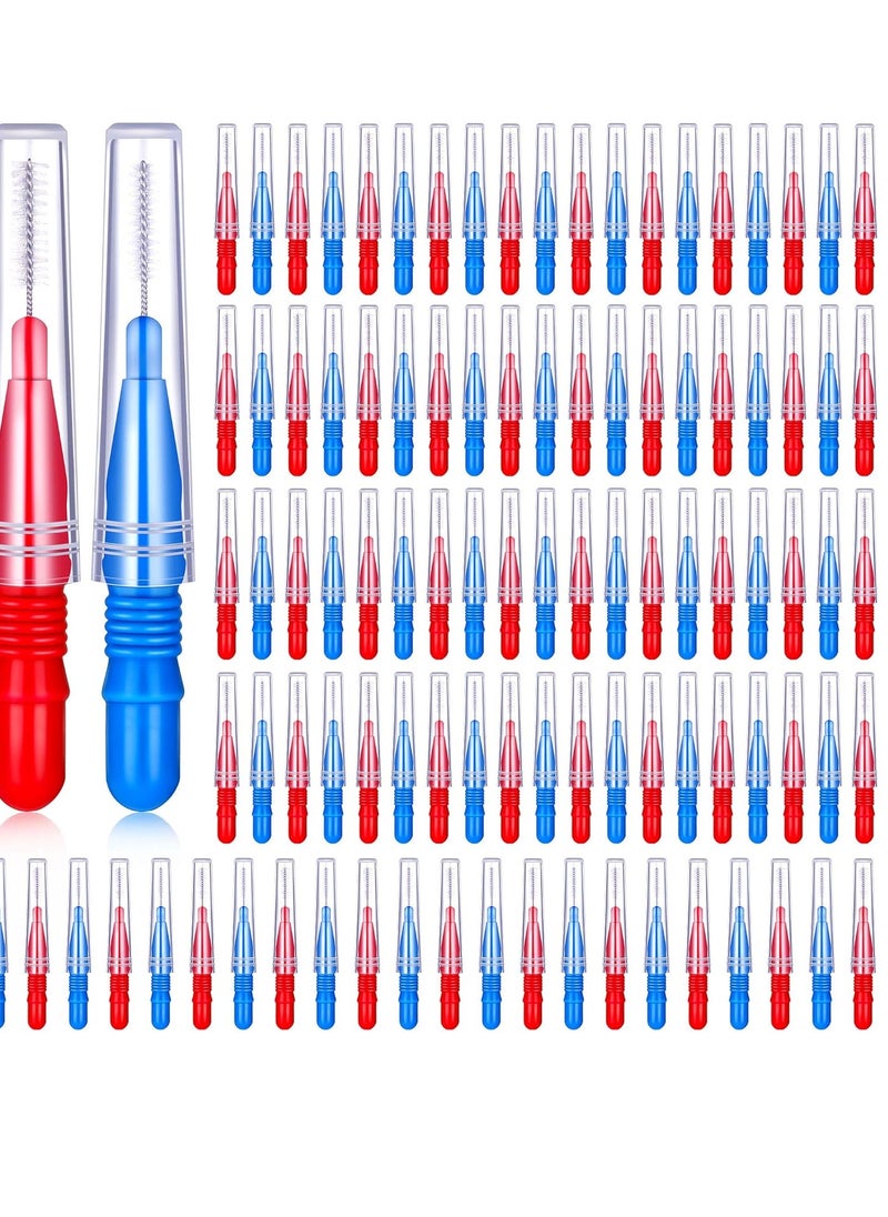 BBTO 100 Pcs Braces Dental Brush Flosser for Cleaner Interdental Brush Toothpick Dental Tooth Flossing Head Oral Dental Toothpick Cleaners Cleaning Tool (Red and Blue)