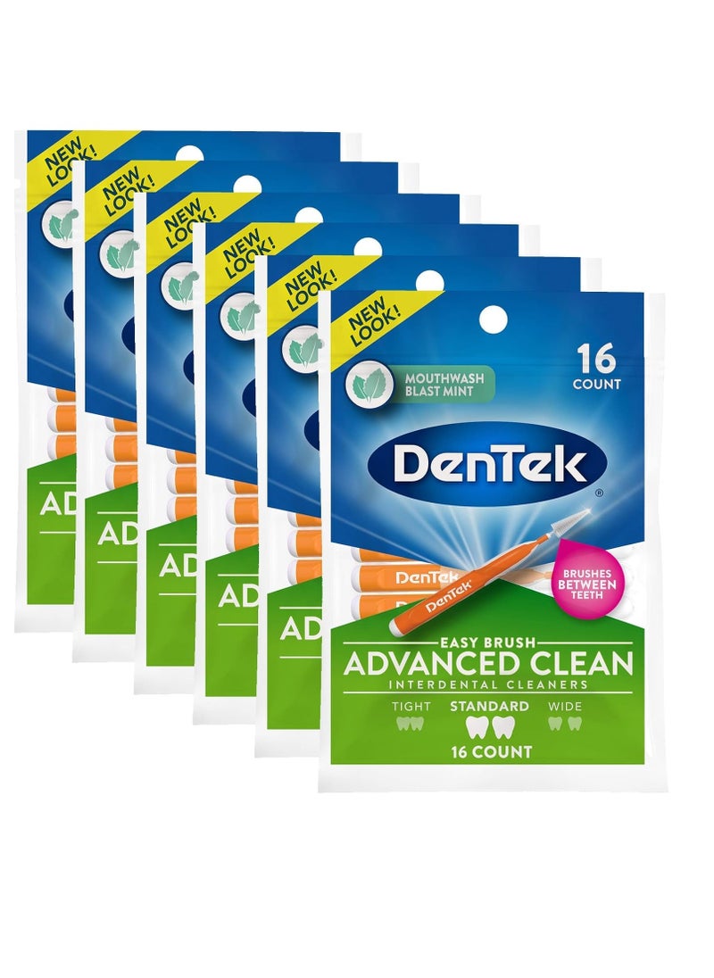 DenTek Easy Brush Advanced Clean Interdental Cleaners, Standard, 16 Count, 6 Pack