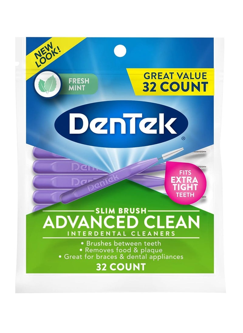 DenTek Slim Brush Advanced Clean Interdental Cleaners, Extra Tight, 32 Count