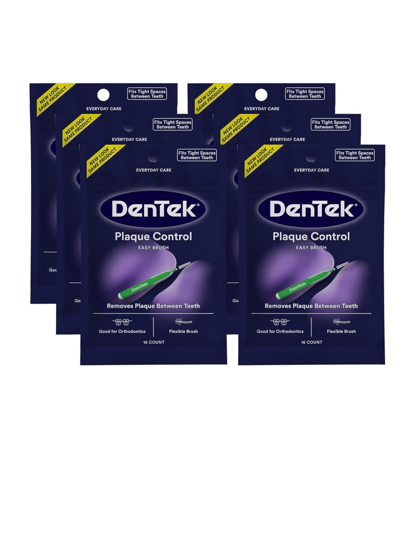 DenTek Easy Brush Plaque Control Interdental Cleaners, Tight, 16 Count, 6 Pack