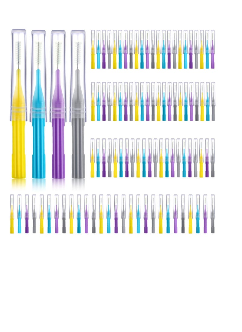 100 Pieces Braces Brush for Cleaner Interdental Brush Toothpick Dental Flossing Head Oral Hygiene Flosser Tooth Cleaning Tool (Light Blue, Yellow, Gray, Purple)