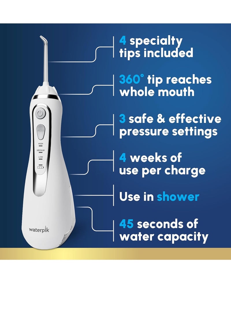 Waterpik Cordless Advanced 2.0 Water Flosser For Teeth, Gums, Braces, Dental Care With Travel Bag and 4 Tips, ADA Accepted, Rechargeable, Portable, and Waterproof, White WP-580, Packaging May Vary